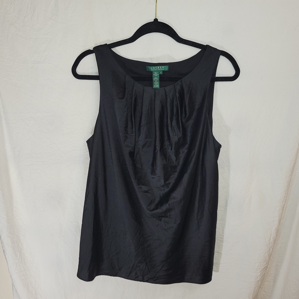 Lauren Ralph Lauren Elegant Black 100% Silk Sleeveless Top - Ladies Size 12